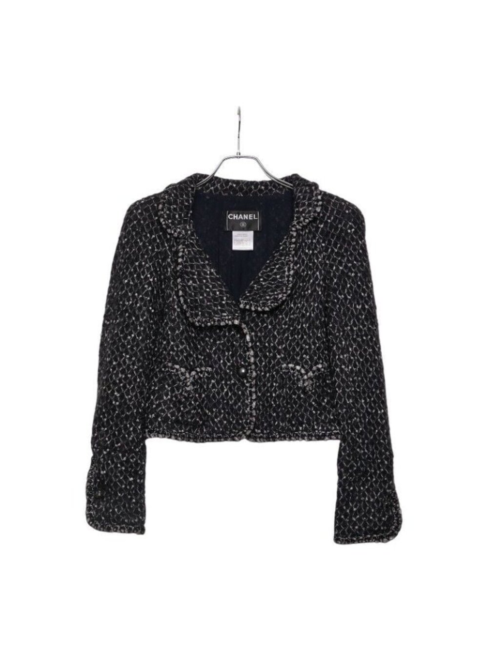 Chanel Set Suit Jacket Skirt Size 36 Black Nylon Silk Mohair - Picture 3 of 11